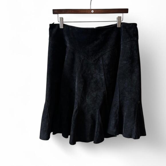 Vintage Black Suede leather Pleated Skirt Women’s Size 12 A-Line Midi - Picture 2 of 7